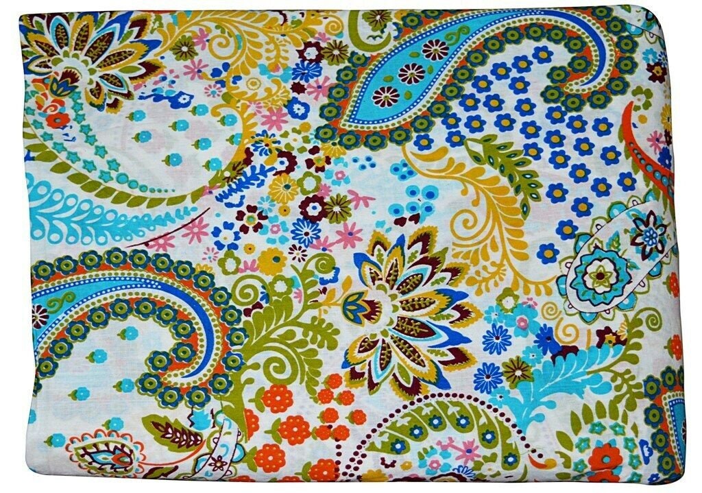 White Paisley Print Indian Floral Hand Block Printed 100% Cotton Fabric – 5 Yards for Curtains & Dressmaking