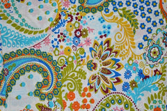 White Paisley Print Indian Floral Hand Block Printed 100% Cotton Fabric – 5 Yards for Curtains & Dressmaking