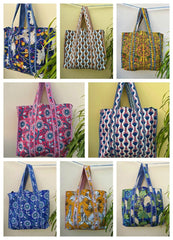 Block Print Cotton Tote Bags – 10 Pcs