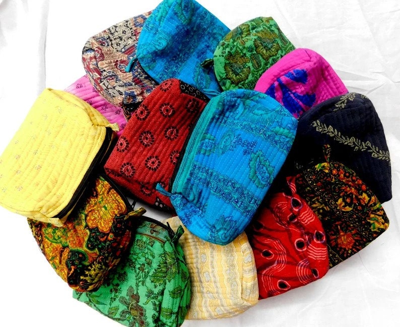 Wholesale Lot – Indian Cotton Floral Toiletry Bag | Hand Block Print Travel Pouch