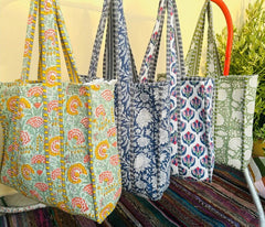Block Print Cotton Tote Bags – 10 Pcs