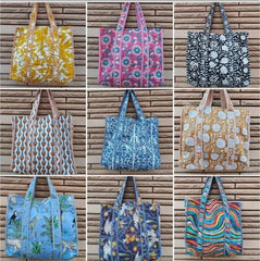 Block Print Cotton Tote Bags – 10 Pcs