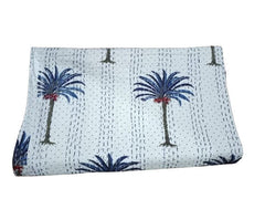 Blue Palm Kantha Quilt