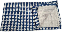 Kantha Quilt – Hand Block Printed Floral Cotton Blanket & Bedspread, Twin/Queen/King