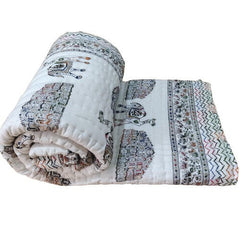 Animal Print Kantha Quilt – Jaipuri Razai Cotton Throw Blanket, Queen Size Boho Bedspread