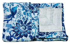 Indian Kantha Quilt – Handmade 100% Cotton Floral Print Bedspread & Blanket Throw