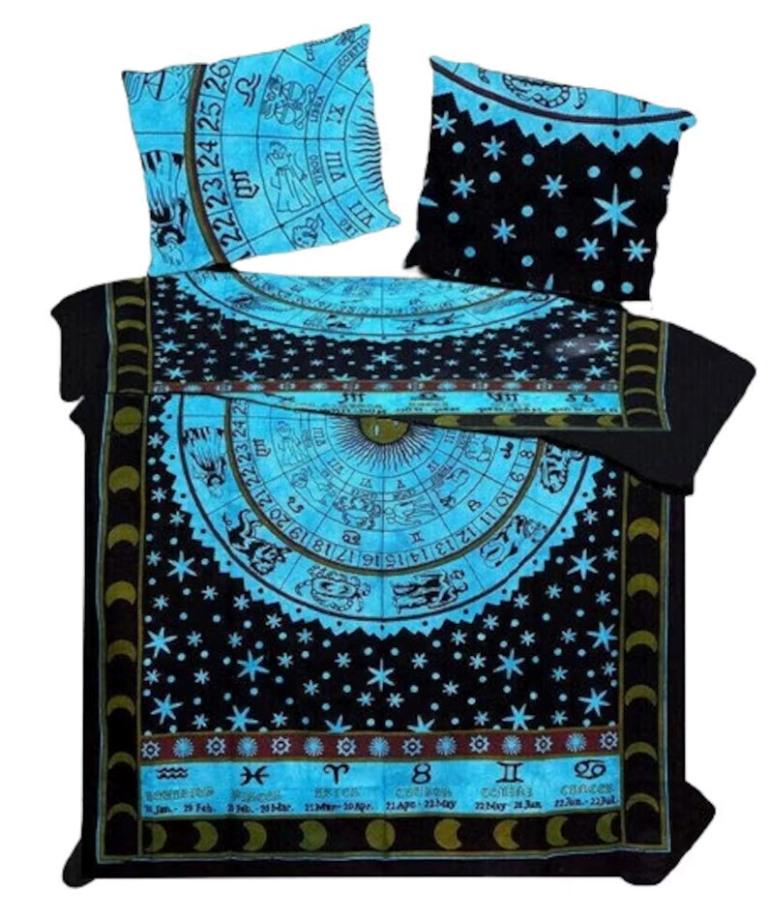 Queen Size Mandala Bedding Set – Indian Cotton Bedspread with 2 Pillow Covers