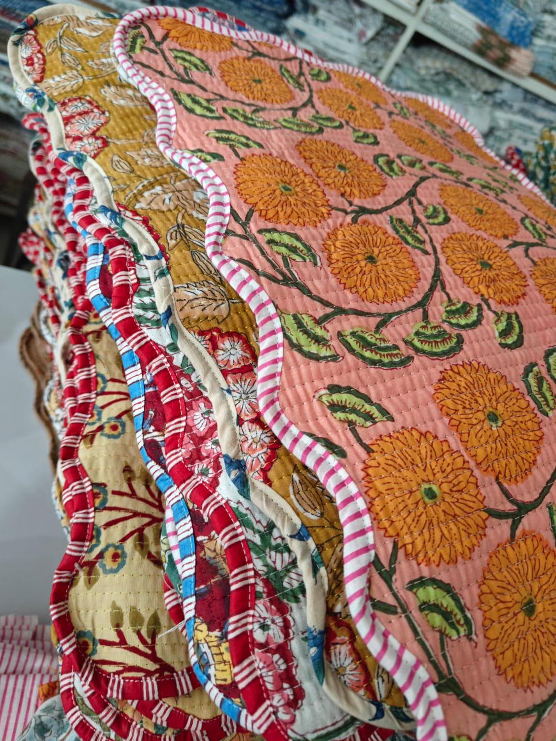 Unique Block Print Placemats – Lot of Cotton Boho Floral Placemats for Weddings