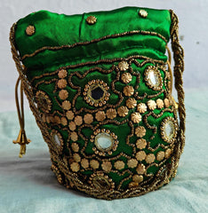 Women’s Mirror Work Potli Bag – Ethnic Handbag & Jewelry Purse for Weddings