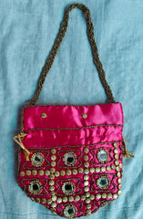 Pink Mirror Work Indian Ethnic Potli Bag – Handbag for Party, Wedding & Gifting