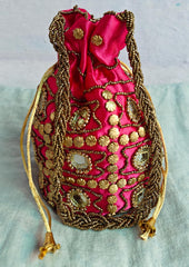Pink Mirror Work Indian Ethnic Potli Bag – Handbag for Party, Wedding & Gifting