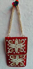 Indian Handmade Designer Mobile Phone Purse – Silk Sleeve with Waist Clip & Saree Hook, Red