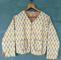 Cotton Handmade Kantha Jacket – Quilted Reversible Floral Print Coat & Kimono for Women