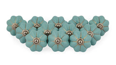 Turquoise Floral Design Boho Hippie Painted Ceramic Knobs – Drawer Pull Handles Set