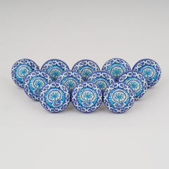 Turquoise Floral Design Boho Hippie Painted Ceramic Knobs – Blue Drawer Pull Handle Set