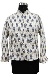 Quilted Reversible Hand Block Printed Boho Floral Jacket – Indian Vintage Handmade Full Sleeve Coat