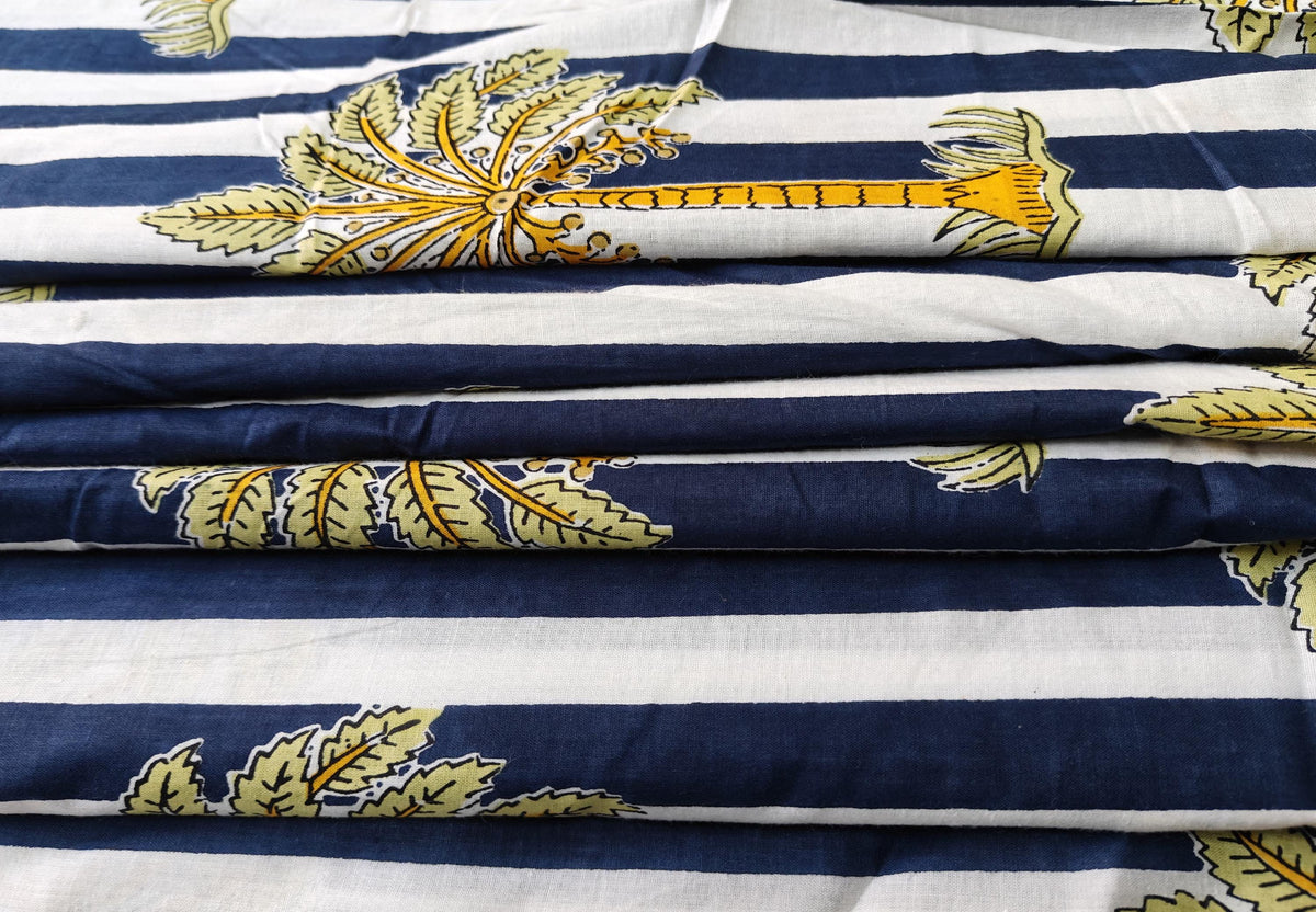Indian Palm Tree Print Boho Fabric – 100% Cotton Cloth by 5 Yards for Curtains & Dressmaking