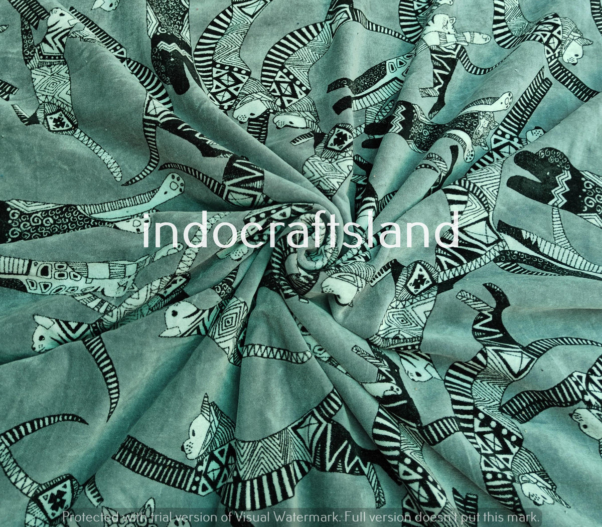 Gray Cat Print Velvet Fabric – Indian Cotton Velvet by Yard for Upholstery & Table Cloth