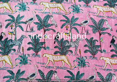 Pink Jungle Print Velvet Fabric – Indian Cotton Velvet by Yard & Meter for Upholstery & Table Cloth