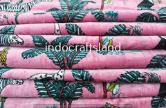 Pink Jungle Print Velvet Fabric – Indian Cotton Velvet by Yard & Meter for Upholstery & Table Cloth