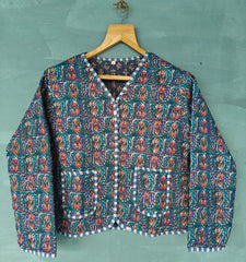Cotton Kantha Jacket – Floral Print Quilted Reversible Coat & Kimono for Women