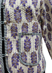 Hand Block Cotton Kantha Jacket – Handmade Quilted Reversible Floral Print Coat for Women