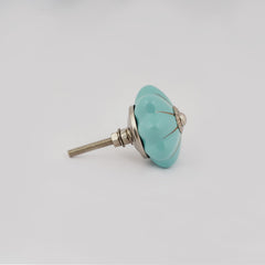 Turquoise Floral Design Boho Hippie Painted Ceramic Knobs – Drawer Pull Handles Set