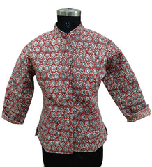 Quilted Reversible Hand Block Printed Boho Jacket – Indian Vintage Handmade Full Sleeve Coat with Floral Arts