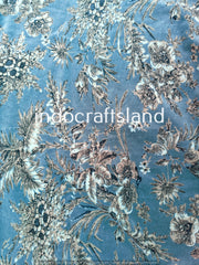 Gray Floral Print Velvet Fabric – Cotton Velvet Upholstery Fabric by Yard for Tablecloth & Decor