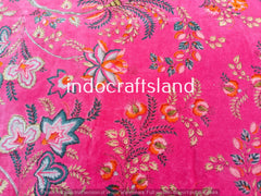 Indian Pink Floral Print Velvet Fabric – Cotton Velvet by Yard & Meter for Upholstery & Table Cloth