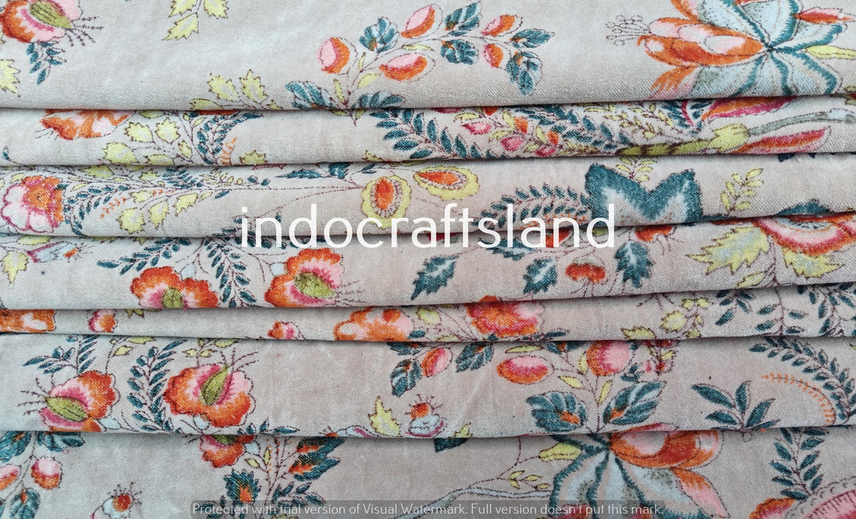 Indian Velvet Floral Print Fabric – Cotton Velvet by Yard & Meter for Upholstery & Table Cloth